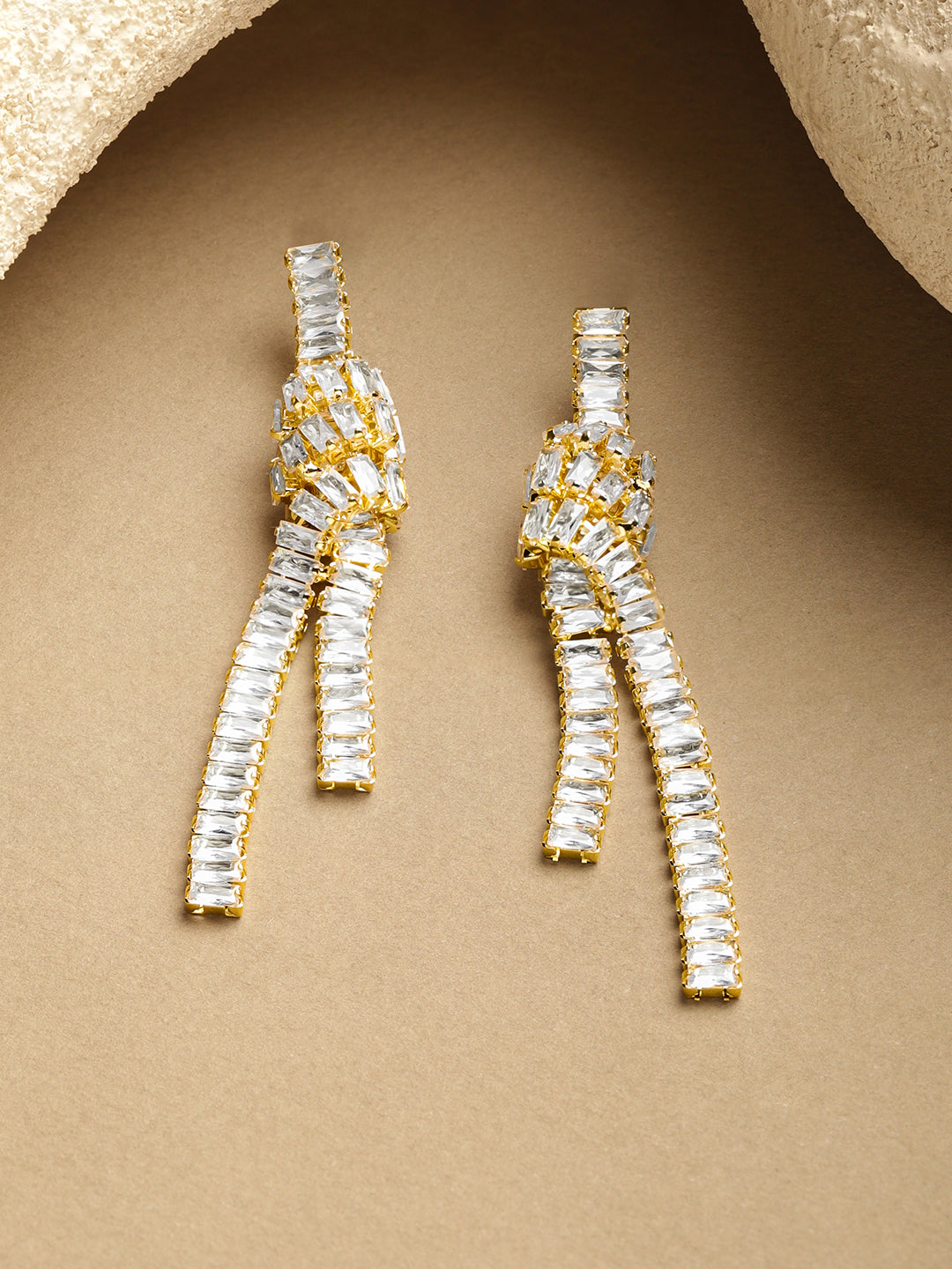 Rubans Voguish 22K Gold-Plated Brass Crystal Cubic Zirconia Knot Drop Dangler Earrings