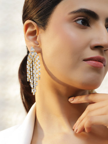 Crystal Drops Gold Toned Dangler Earrings