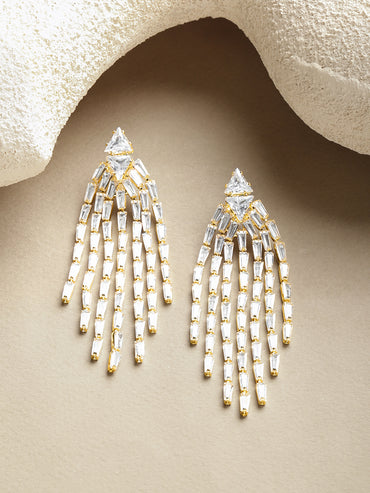 Crystal Drops Gold Toned Dangler Earrings
