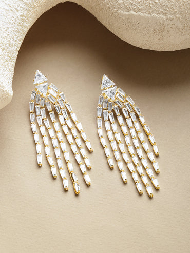 Crystal Drops Gold Toned Dangler Earrings