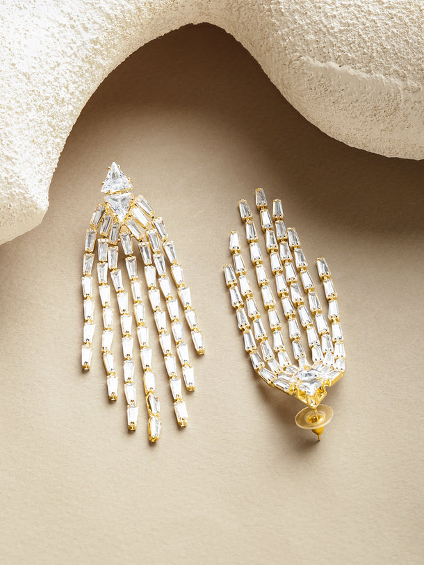 Crystal Drops Gold Toned Dangler Earrings