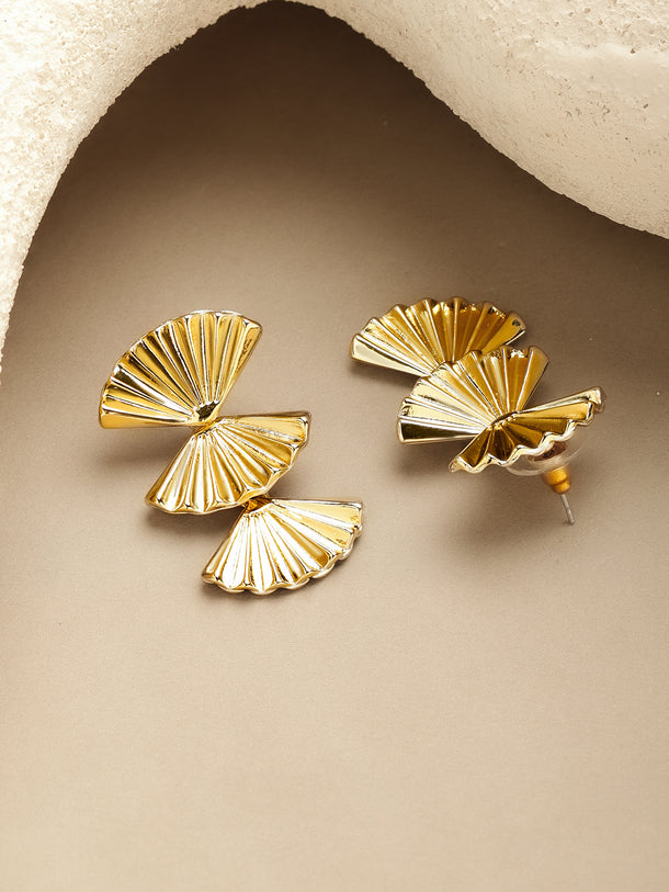 Fan Motif Gold Stud Earrings