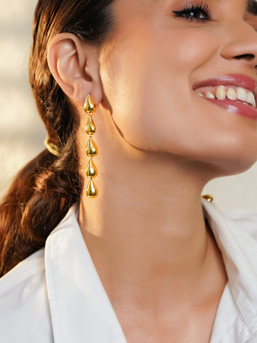 Rubans Voguish 18K Gold-Plated Brass Sculptural Molten Drop Long Statement Earrings