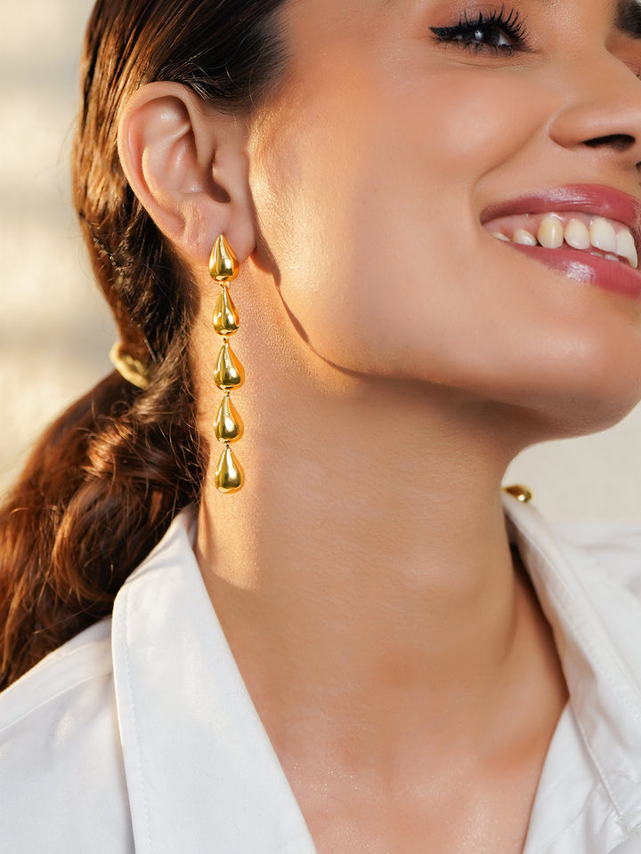 Rubans Voguish 18K Gold-Plated Brass Sculptural Molten Drop Long Statement Earrings