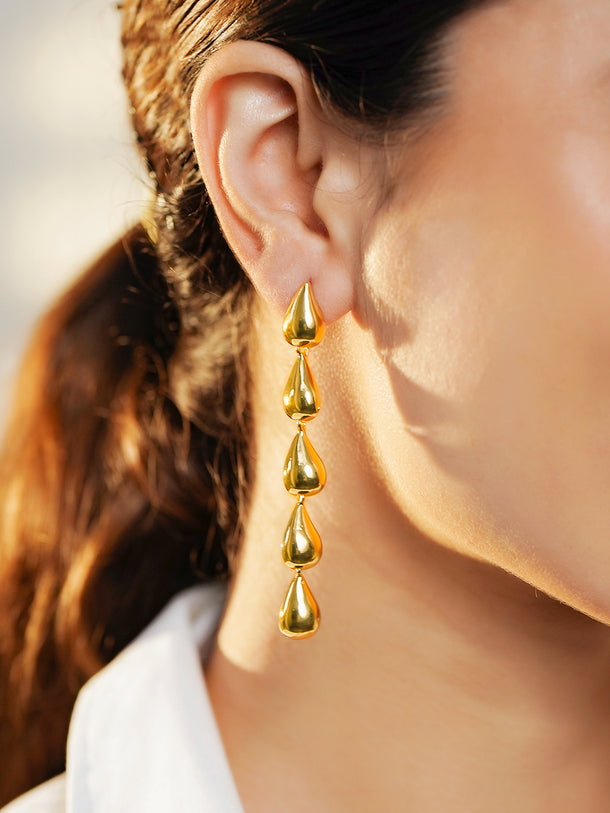 Teardrop Motif Gold Drop Earrings
