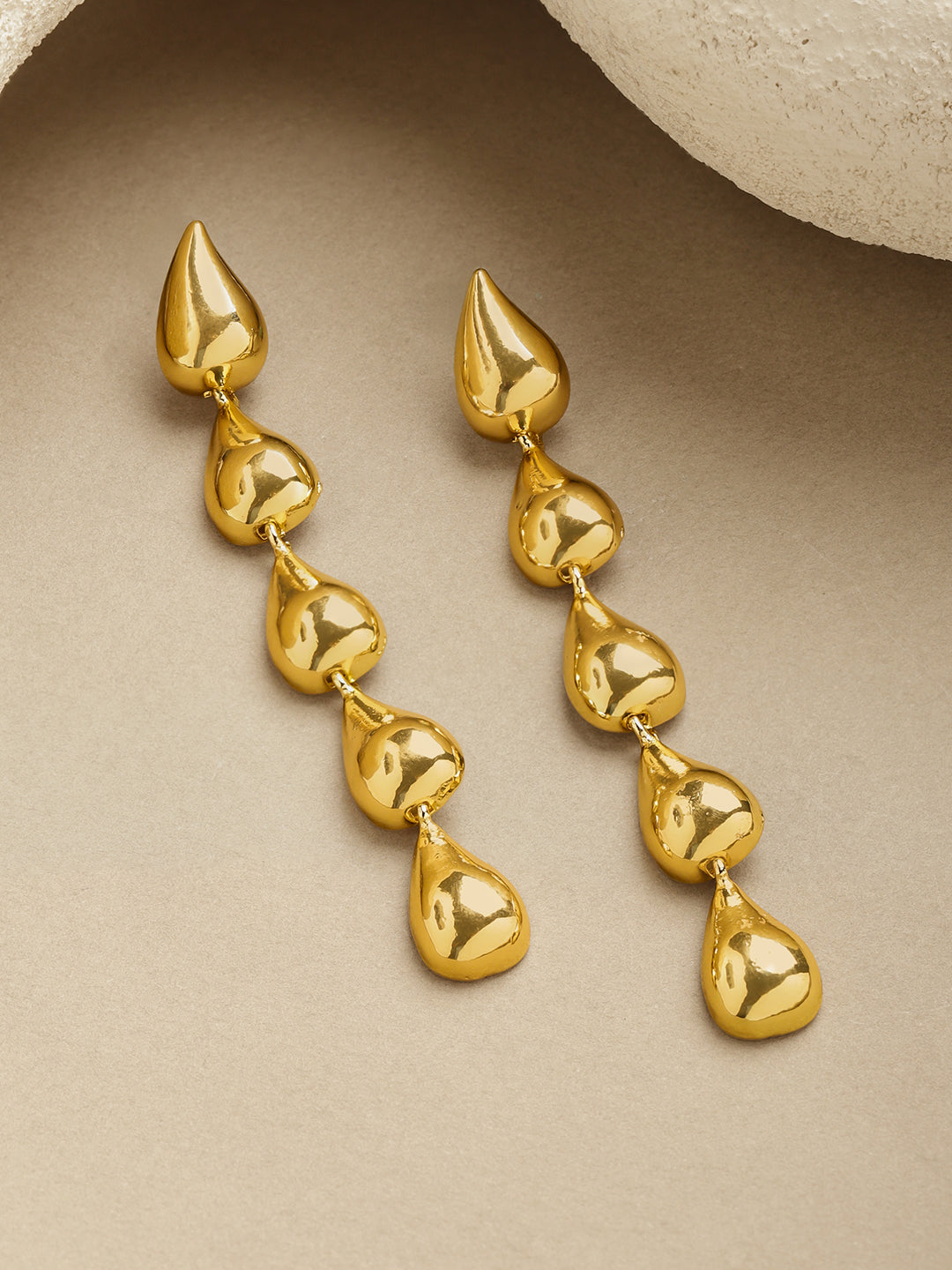 Rubans Voguish 18K Gold-Plated Brass Sculptural Molten Drop Long Statement Earrings