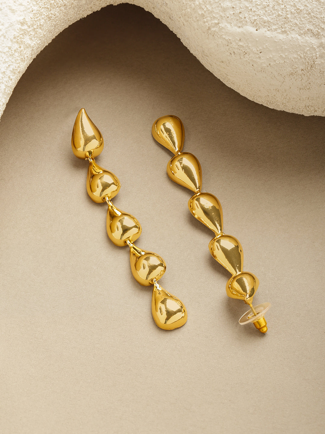 Rubans Voguish 18K Gold-Plated Brass Sculptural Molten Drop Long Statement Earrings