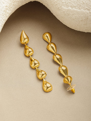 Rubans Voguish 18K Gold-Plated Brass Sculptural Molten Drop Long Statement Earrings