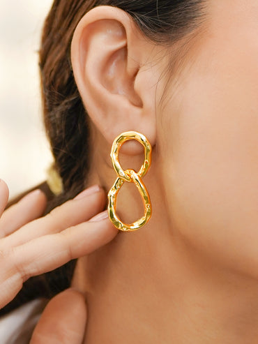 Rubans Voguish 18K Gold-Plated Brass Molten Linked Sculptural Drop Earrings