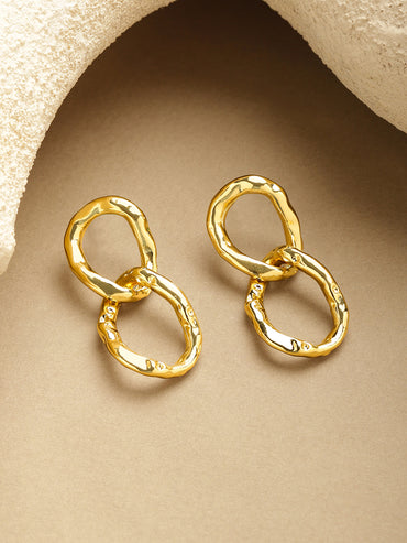 Rubans Voguish 18K Gold-Plated Brass Molten Linked Sculptural Drop Earrings