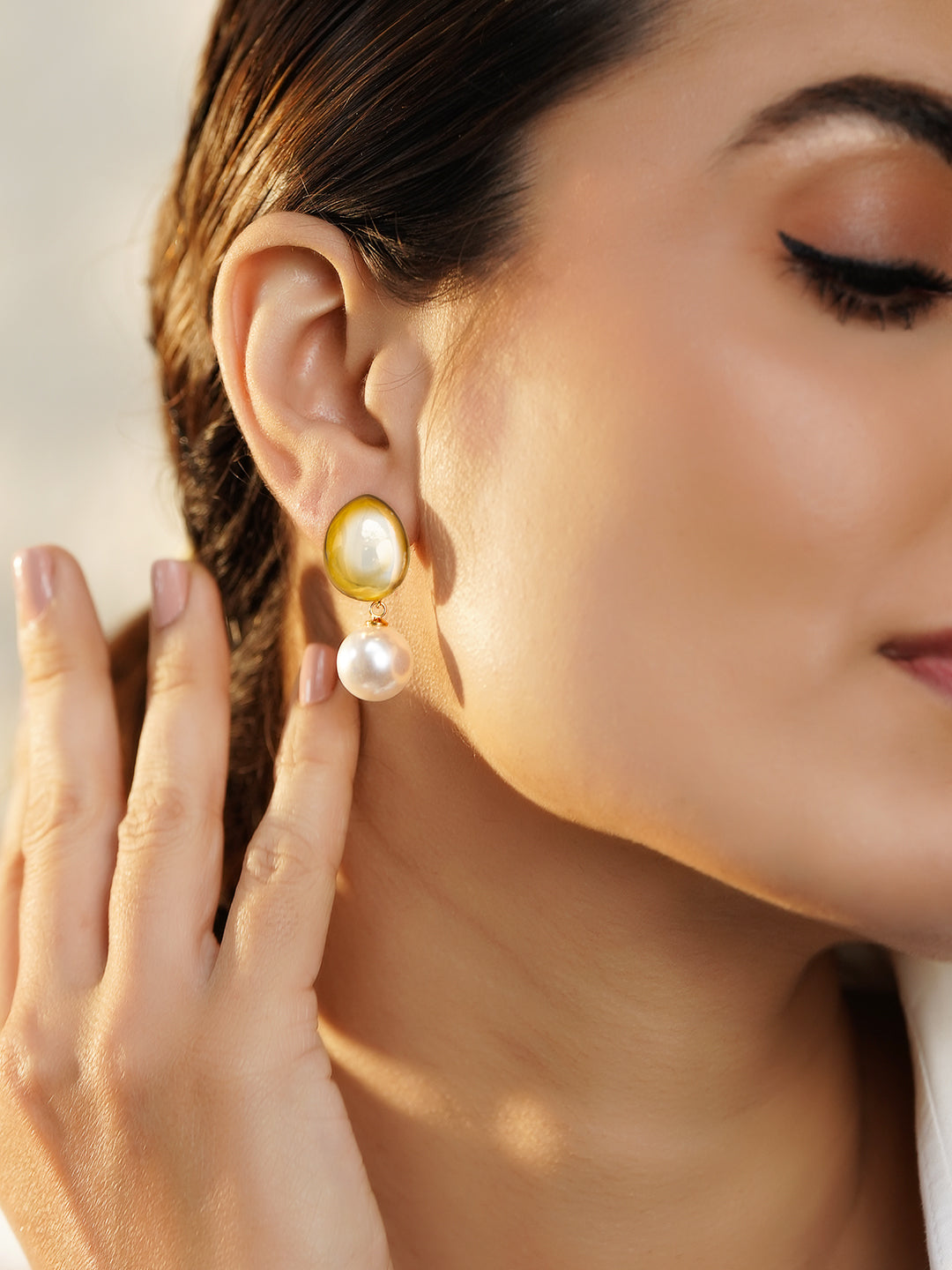 Rubans Voguish 18K Gold-Plated Brass Smoky Grey Crystal AD-Studded Drop Earrings