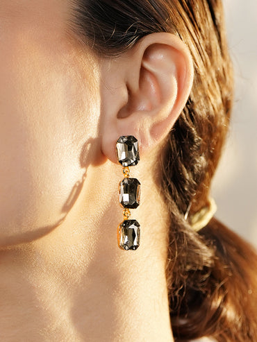 Rubans Voguish 18K Gold-Plated Brass Smoky Grey Crystal AD-Studded Drop Earrings