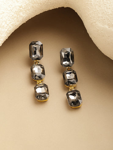 Rubans Voguish 18K Gold-Plated Brass Smoky Grey Crystal AD-Studded Drop Earrings