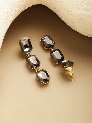 Rubans Voguish 18K Gold-Plated Brass Smoky Grey Crystal AD-Studded Drop Earrings