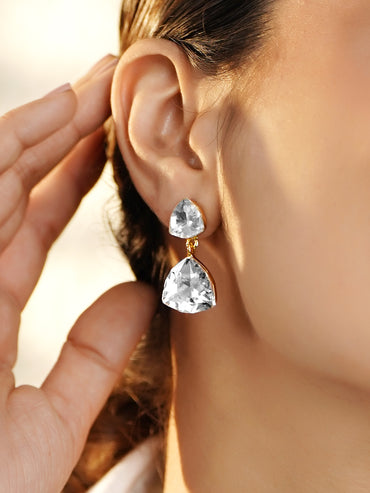 Rubans Voguish 18K Gold-Plated Brass Champagne Crystal & Ribbed Disc Drop Earrings