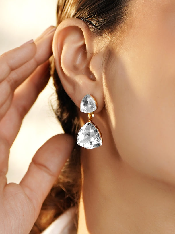 Rubans Voguish 18K Gold-Plated Brass Champagne Crystal & Ribbed Disc Drop Earrings