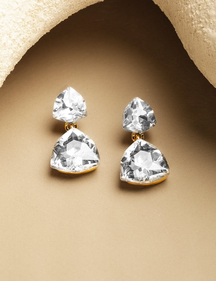 Rubans Voguish 18K Gold-Plated Brass Champagne Crystal & Ribbed Disc Drop Earrings