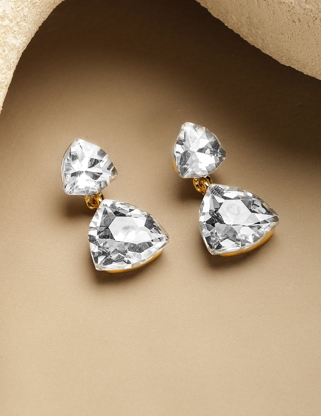 Rubans Voguish 18K Gold-Plated Brass Champagne Crystal & Ribbed Disc Drop Earrings