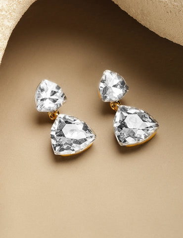 Rubans Voguish 18K Gold-Plated Brass Champagne Crystal & Ribbed Disc Drop Earrings