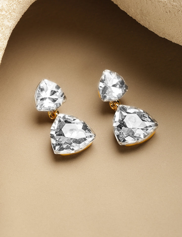 Rubans Voguish 18K Gold-Plated Brass Champagne Crystal & Ribbed Disc Drop Earrings