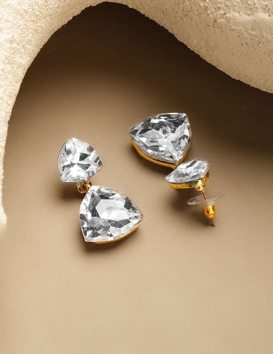 Rubans Voguish 18K Gold-Plated Brass Champagne Crystal & Ribbed Disc Drop Earrings