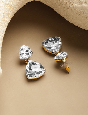 Rubans Voguish 18K Gold-Plated Brass Champagne Crystal & Ribbed Disc Drop Earrings