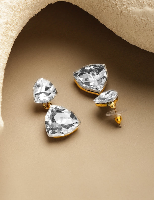 Rubans Voguish 18K Gold-Plated Brass Champagne Crystal & Ribbed Disc Drop Earrings