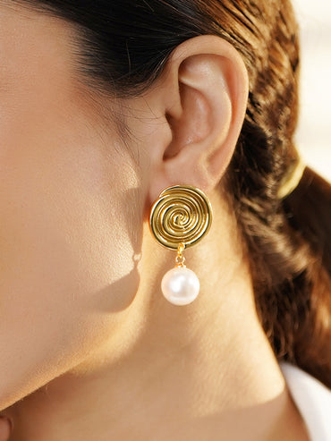 Rubans Voguish 18K Gold-Plated Brass Dual Interlinked Hoop Drop Earrings