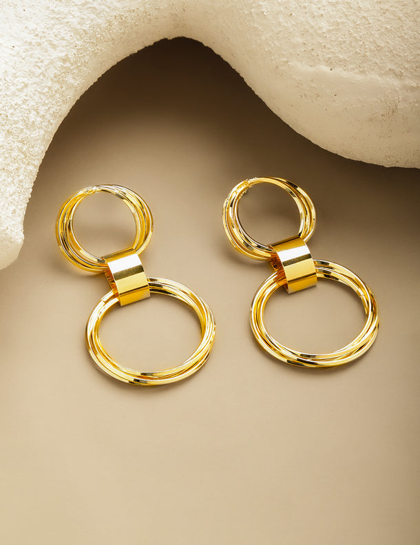 Gold Toned Round Drop Earrings