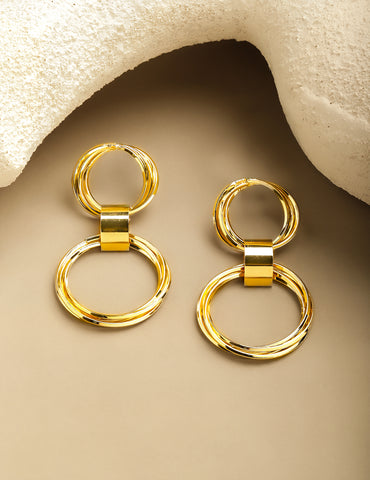 Rubans Voguish 18K Gold-Plated Brass Dual Interlinked Hoop Drop Earrings
