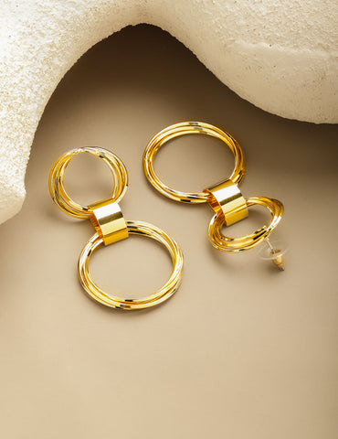 Rubans Voguish 18K Gold-Plated Brass Dual Interlinked Hoop Drop Earrings