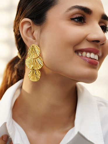 Golden Petal Cascade Statement Drop Earrings