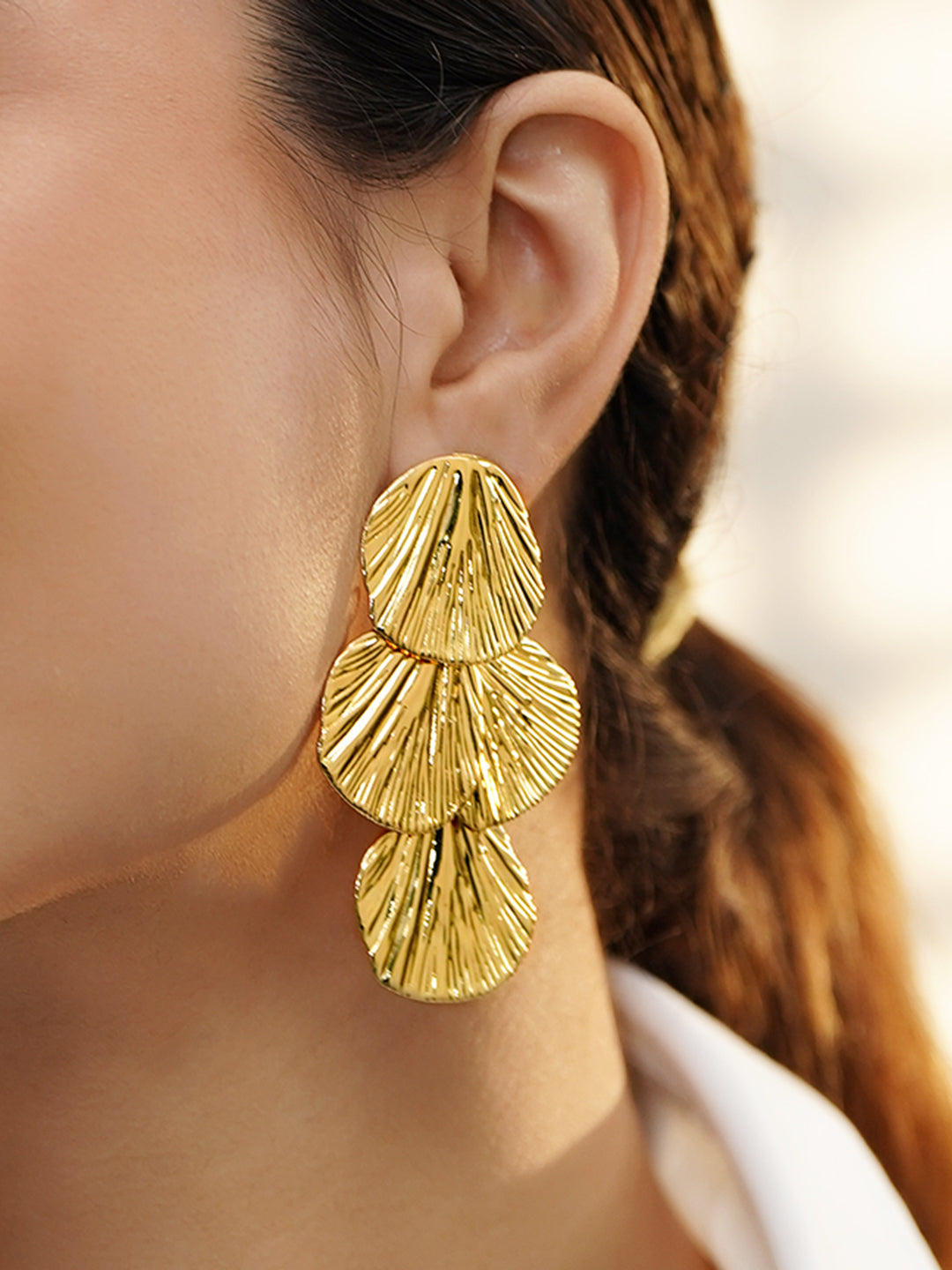 Golden Petal Cascade Statement Drop Earrings