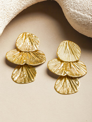 Golden Petal Cascade Statement Drop Earrings