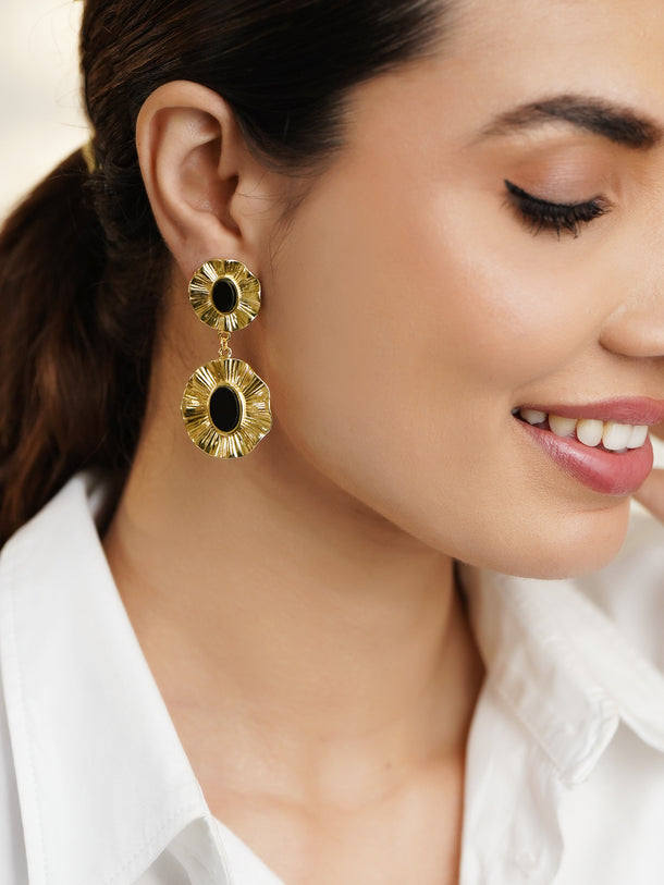 Black Studded Gold Drop Earrings