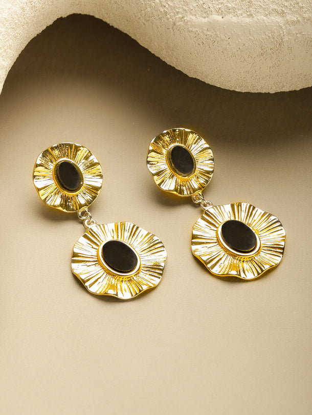 Black Studded Gold Drop Earrings
