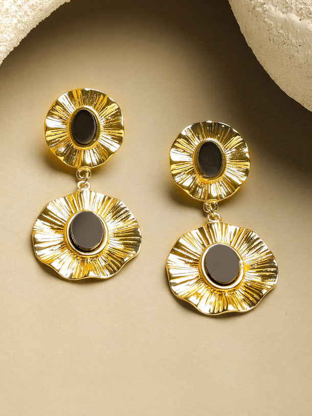 Black Studded Gold Drop Earrings