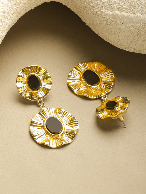 Black Studded Gold Drop Earrings