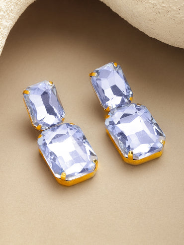 Rubans Voguish 18K Gold-Plated Brass Icy Lilac Crystal AD Studded Drop Earrings