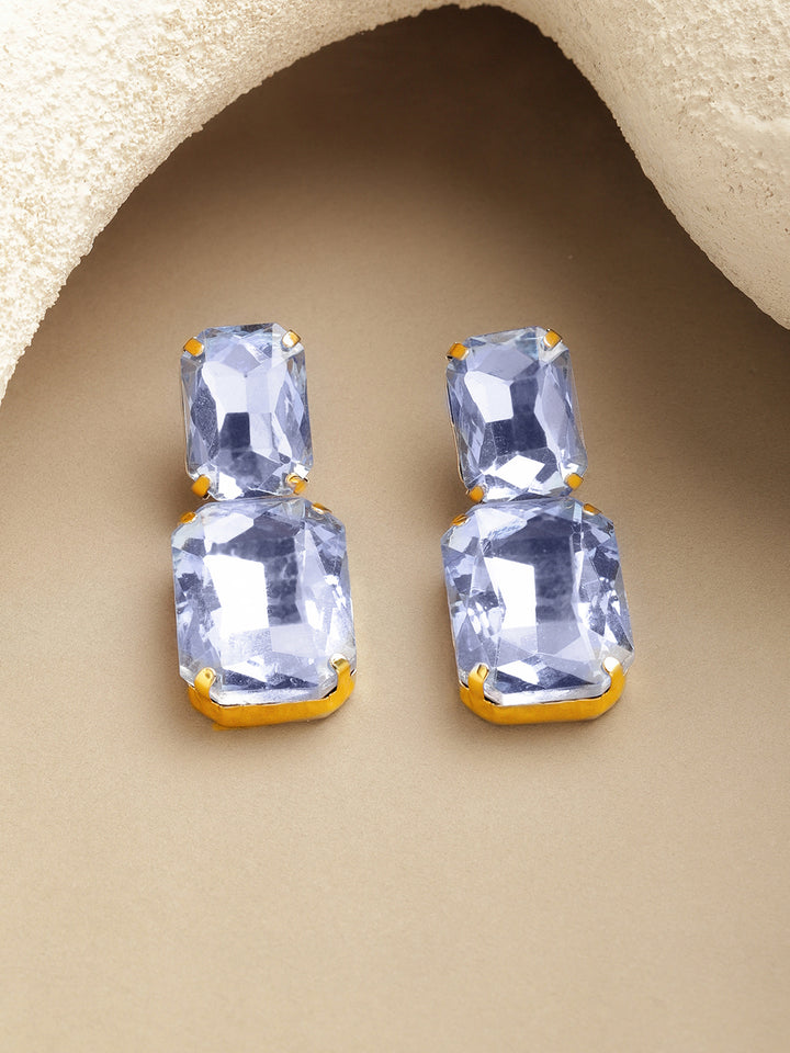 Rubans Voguish 18K Gold-Plated Brass Icy Lilac Crystal AD Studded Drop Earrings