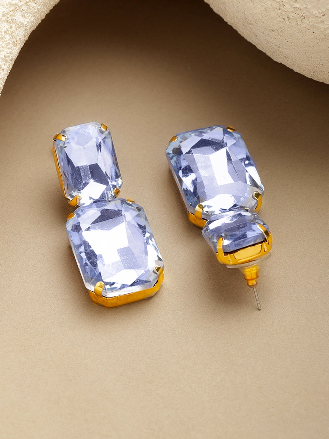 Rubans Voguish 18K Gold-Plated Brass Icy Lilac Crystal AD Studded Drop Earrings