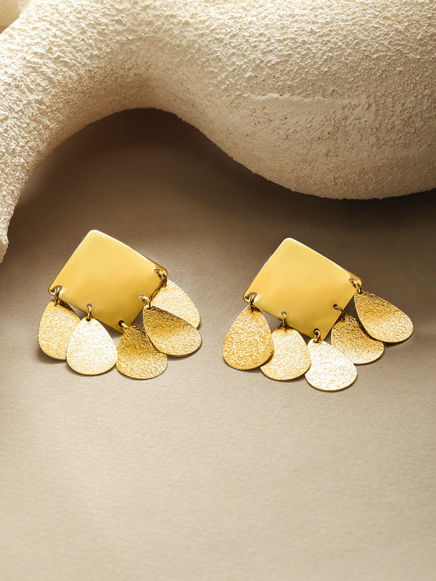 Gold Toned Leaf Drop Earrings