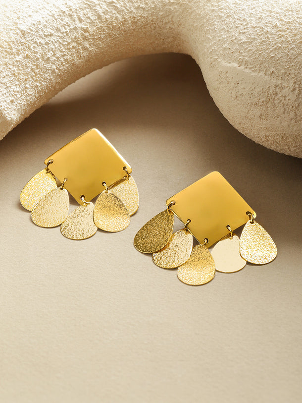 Gold Toned Leaf Drop Earrings