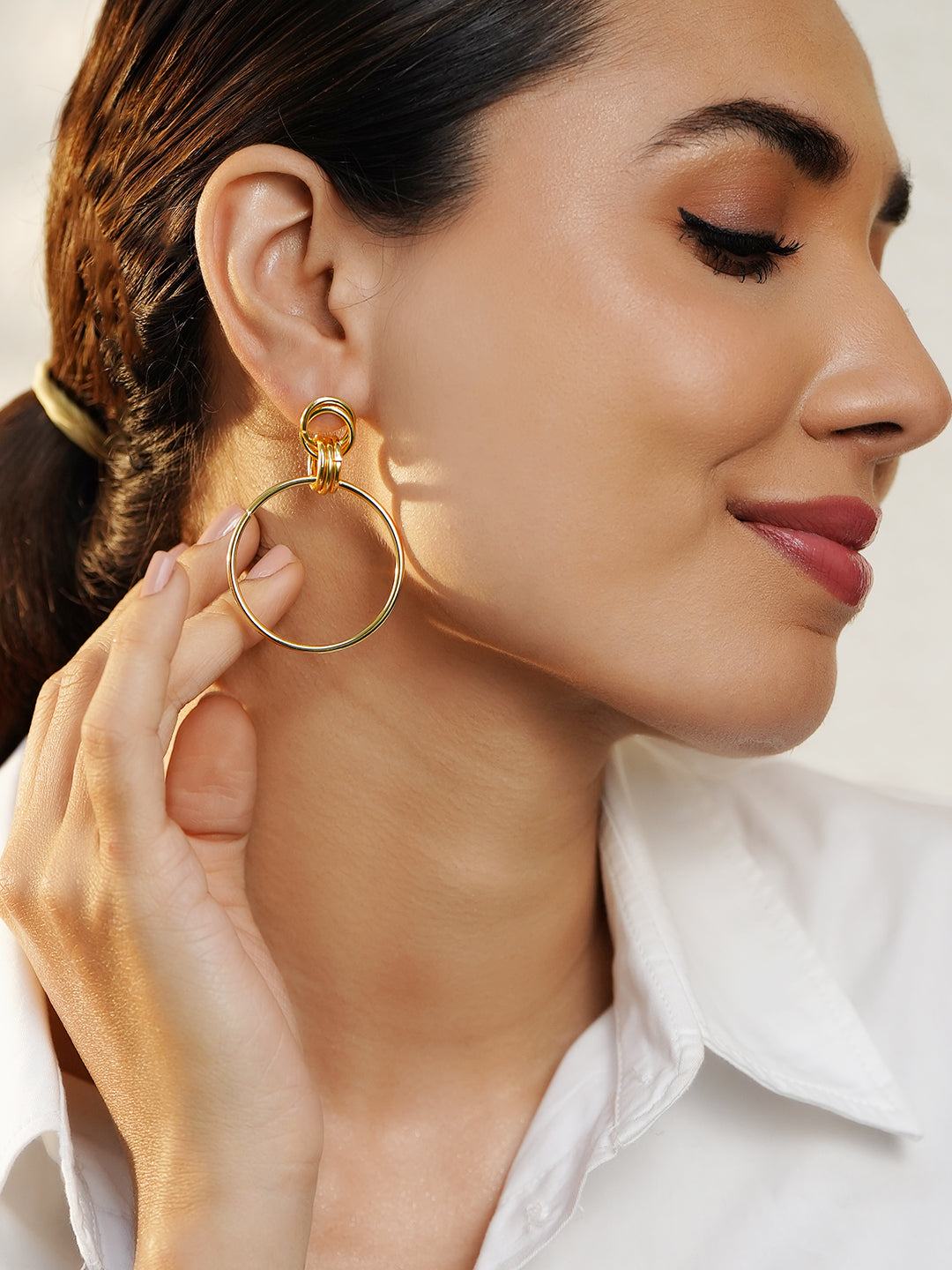 Rubans Voguish 18K Gold-Plated Stainless Steel Tarnish-Free Waterproof Big Drop Earrings