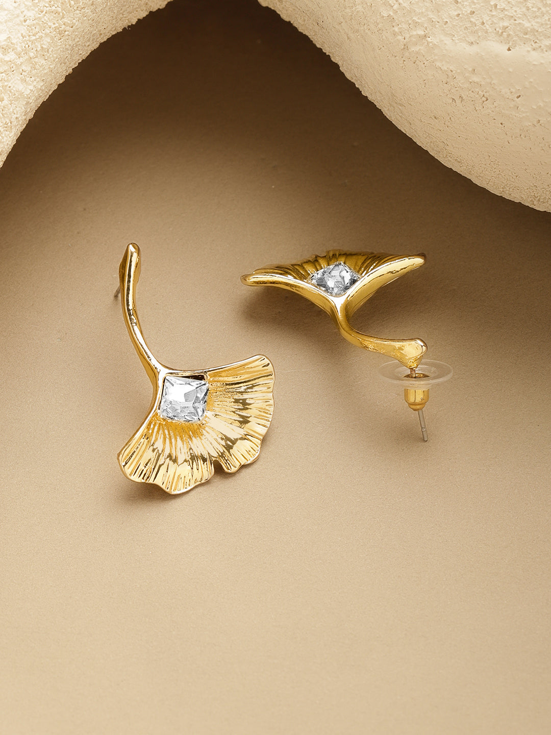 Rubans Voguish 18K Gold-Plated Stainless Steel Tarnish-Free Petal AD Drop Earrings