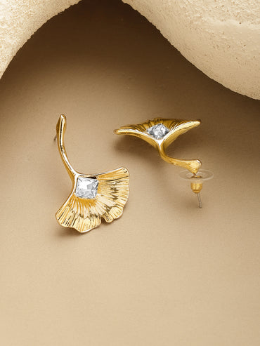 Rubans Voguish 18K Gold-Plated Stainless Steel Tarnish-Free Petal AD Drop Earrings