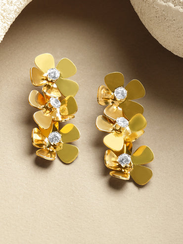 Floral Pattern Gold Drop Earrings