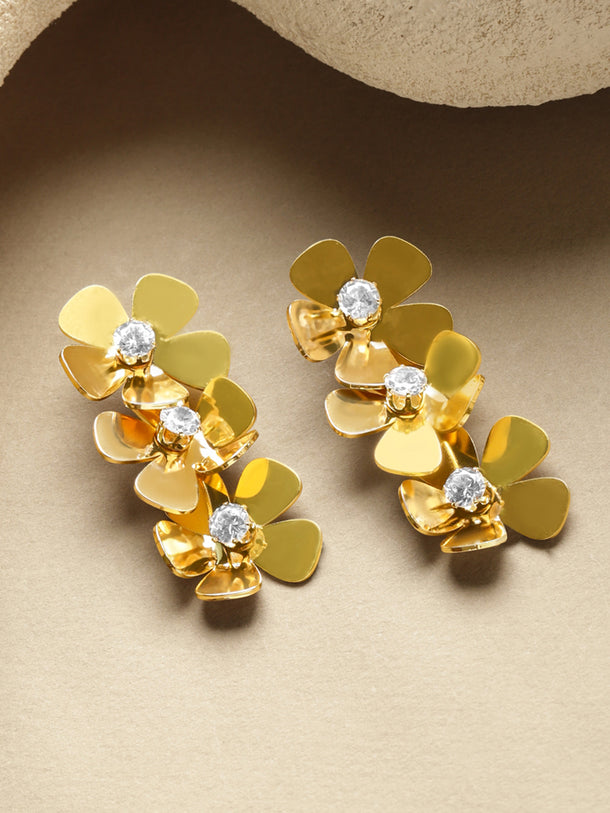 Floral Pattern Gold Drop Earrings