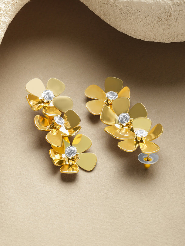 Floral Pattern Gold Drop Earrings