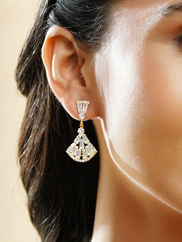 Rubans 18K Gold-Plated Baguette Crystal Tiered Geometric Drop Earrings